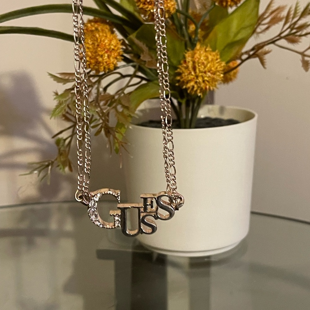 Guess Shiny Silver Logo Necklace